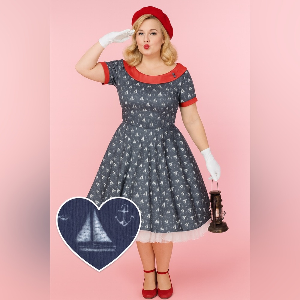Unique Vintage Dolly and Dotty 50s Darlene Nautical Sailboats Swing Dress, NWT! - Picture 2 of 15